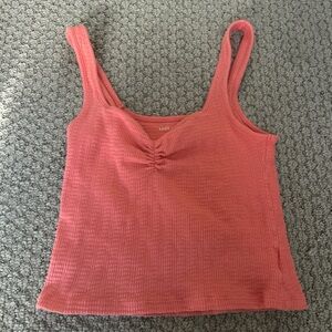 American Eagle Outfitters Orange Ribbed Ruched Tank Top